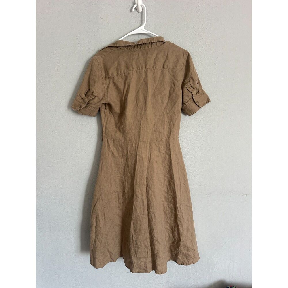 Lauren Ralph Lauren Black Label 100% Linen Shirt Dress Size 4 Tan Tie Waist - Picture 4 of 6